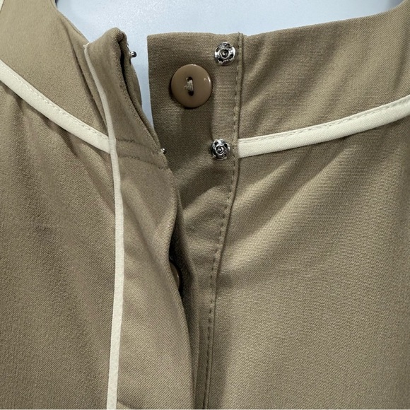 Sandra Darren Taupe Belted Sheath Dress Size 12 | Contrast Trim Office Dress - Picture 8 of 11